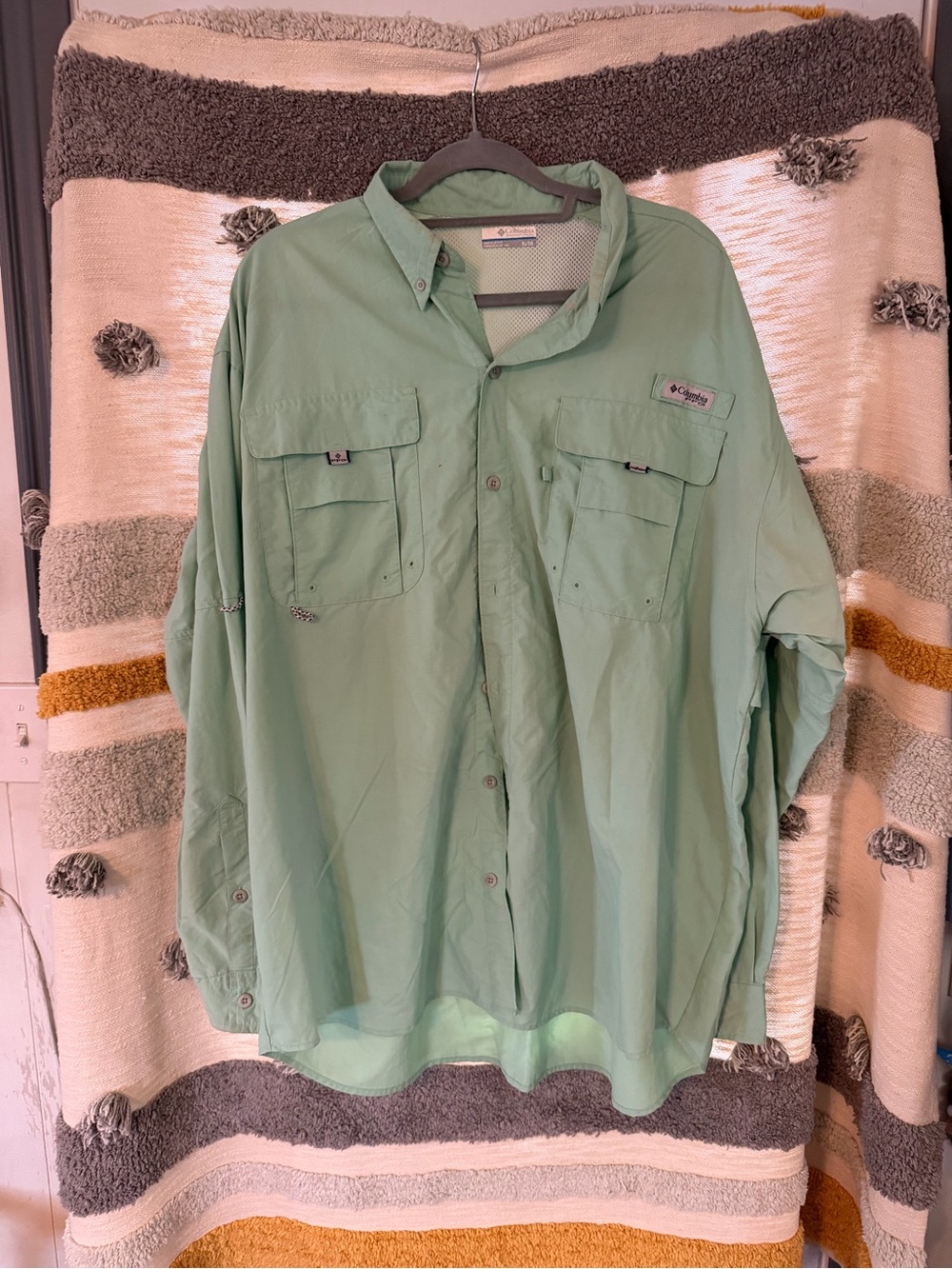 Columbia Men's Mint Green Button-Front Lightweight Fishing Shirt - XL